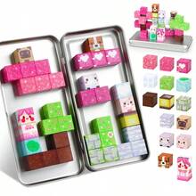 Juego de 35 piezas de bloques magnéticos cúbicos con caja de hierro portátil, bloques magnéticos DIY de ensamblaje libre para niños de 3+ años, juguetes educativos de educación temprana para niños y niñas, entrenamiento de concentración para bebés, modelo de ensamblaje hecho a mano, opción de regalo de cumpleaños y vacaciones, bloques magnéticos de viaje - Multicolor - Ver 1