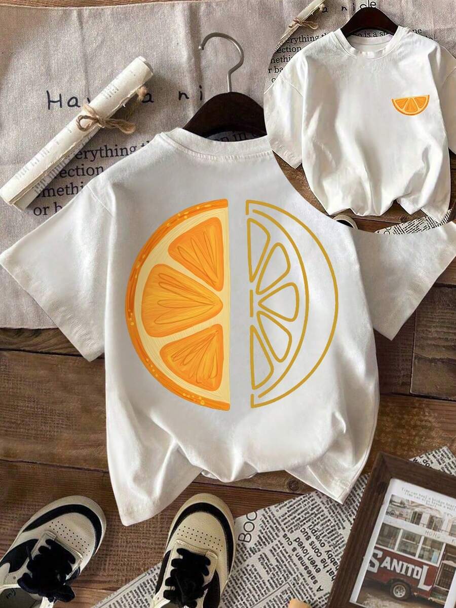 Women's Short Sleeve Round Neck T-Shirt With Orange And Grapefruit Slice Print, 100% Cotton, Comfortable And Casual For Everyday Wear, Ins Style, Vacation, Loose Top, Women's Solid Color Round Neck Short Sleeve T-Shirt, Soft And Comfortable, Street Casual, Women's Summer Top, Women's T-Shirt, Sweater, Women's Clothing, Women's Stylish Top, Women's Summer Clothing, Sporty, Summer Top, Women's Spring, Women's Gym T-Shirt, Basic T-Shirt, Women's Short Sleeve T-Shirt, Spring Summer, Women's Festival Outfit, Y2K, Funny T-Shirts Autumn Winter, Vacation, Beach, Casual, 90's Clothing, Cute Blouses, White Top, Women's Clothing For Easter, Carnival, All Seasons, Office/Lounge/Home/Outdoor Sports, Loose/Minimalist, Women's Western, Clothing, White TopTee - White - View 1