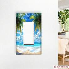 1pc Palm Tree Beach Ocean Style Switch Panel, 2D Flat Taco Design, Installation, Suitable For Single/Double Switch Sockets, Home Office Wall Decor - A - View 5