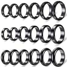 3 Styles Black Hematite Rings Set, Polished Faceted/Smooth/Matte Plain Band Rings, Unisex Stackable Finger Rings For Daily Casual Wear, Party Jewelry Gifts - Black - View 5