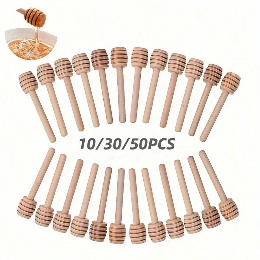 10/30/50Pcs Honey Dipper Sticks Honeycomb Stirrer Spoon Honey Jar Dispenser Stick Syrup Drizzler Kitchen Party Wedding Favor Gift - Apricot - View 1