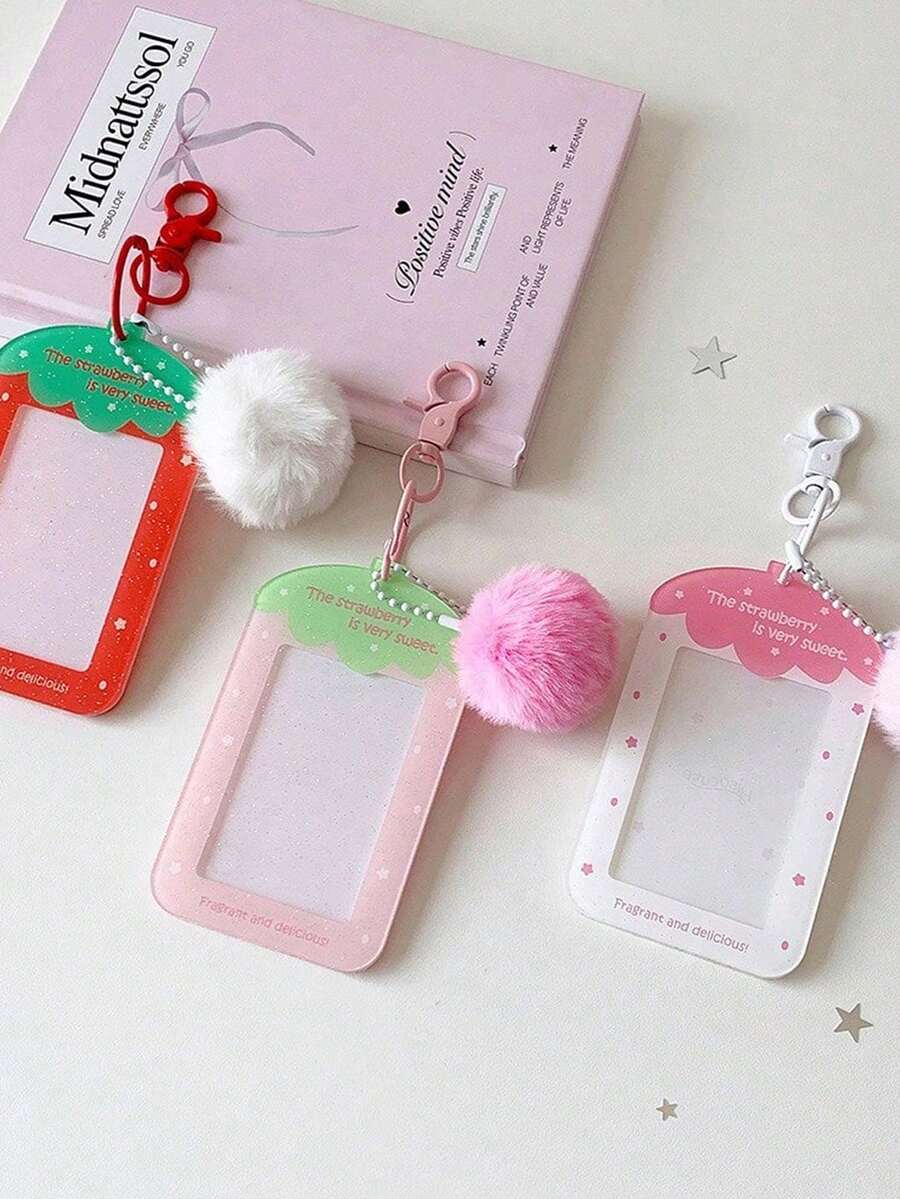 Minimalist Design Cute Cartoon Strawberry 3-Inch Card Holder, K-Pop Fan Hard Card Sleeve, Bus Card Wallet, Student, Office And Daily Decoration Card Holder, Storage Protective Case, Display Bag, Pendant, Idol Photo Card Holder,Back To School