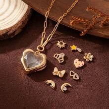 1pc Fashionable DIY Delicate Transparent Heart-Shaped Necklace, Includes Small Pendant Accessories, Can Be Freely Matched With Necklace, 14K Gold Plated, Copper Jewelry, Showcasing Unique Feminine Charm, Suitable For Women's Daily Casual, Social Events, Music Festivals, Also Can Be Worn As An Amulet - Multicolor - View 6