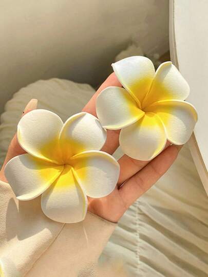 2 piezas Pinza de pelo de mujer con decoración de flores blancas y amarillas, pinza de pelo tipo caimán estilo bohemio de verano, pinza de garra para el cabello, pinza de mandíbula, pinza de agarre, pinza de sujeción, accesorios para el cabello de mujer para la escuela, universidad, otoño, invierno, vacaciones, atuendos de playa, accesorios de playa para mujer