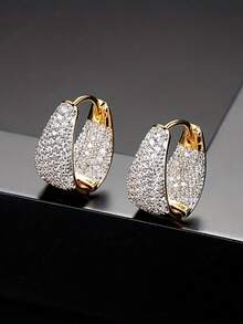 1 Pair Women's Earrings, Minimalist Basket Water Drop Hoop Earrings With Synthetic Zirconia Inlay, Elegant Versatile Fashionable Ear Clips - Earrings - View 3