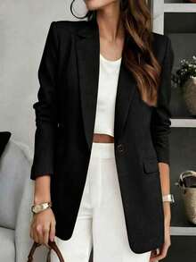 Women's Solid V-Neck Long Sleeve Blazer – Single Breasted Lightweight Jacket , Remote Work, Daily, Spring Summer Fall Winter, Thin Coat Black - Black - View 1