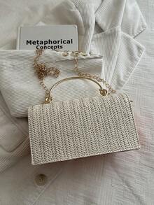 Bolso de mano tejido de moda (color de costura aleatorio, compartimento interior) - Naranja - Ver 10