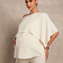 MaterniChic Blusa elegante de unicolor y casual con bajo asimétrico para embarazadas en verano - Albaricoque - Ver 5