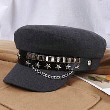 1pc Star-Studded Vintage Cap, Chain-Decorated Newsboy Cap, Punk-Style Short-Brimmed Cap, An Accessory For Daily Commuting, A Must-Have For Photos At Girls' Gatherings, A Recommended Surprise Gift For Valentine's Day, A Romantic Gift For Anniversaries, A Stylish Accessory For Music Festivals, An Exquisite Headpiece For Birthday Parties, A Versatile Piece That Can Be Worn In All Seasons - Grey - View 7