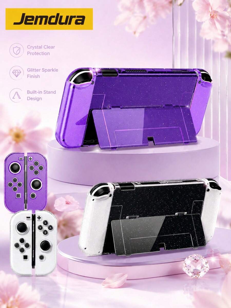 1套亮面透明保護殼,適用於Nintendo Switch OLED,可對接充電,可拆卸左右Joy-Con蓋,適合Switch玩家的理想禮物 - 彩色 - 查看 1