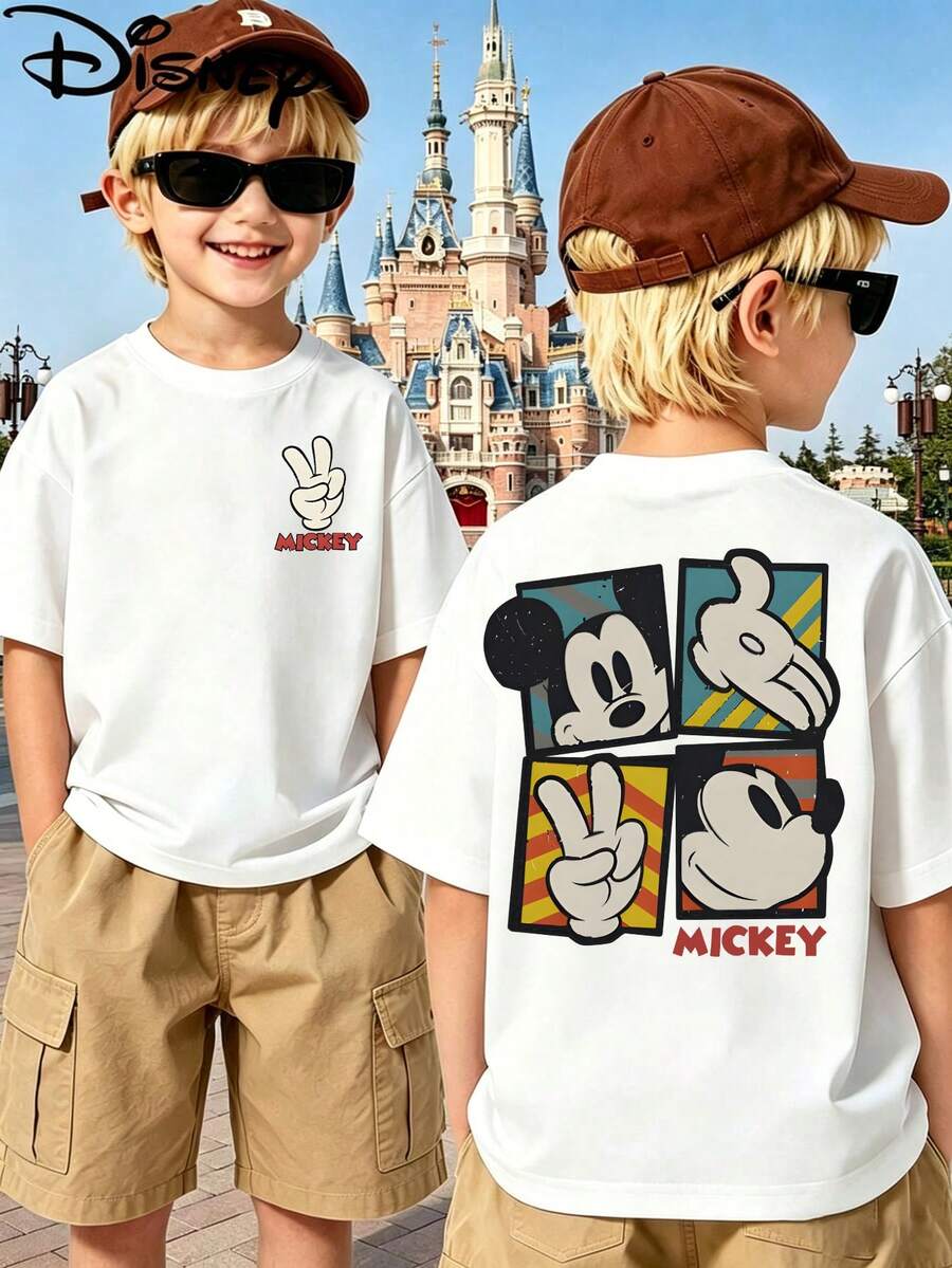 This Disney Retro Four-Panel Mickey Mouse Summer T-Shirt Is Perfect For Teenagers And Children, And Is An Ideal Choice For Kids Visiting Disneyland. - 白色 - 查看 1