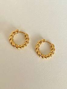 1 Pair Elegant Luxury Versatile Twisted Rope Design Gold Hoop Earrings, Suitable For Women's Daily, Festival And Party Wear - Twisted Rope - View 1
