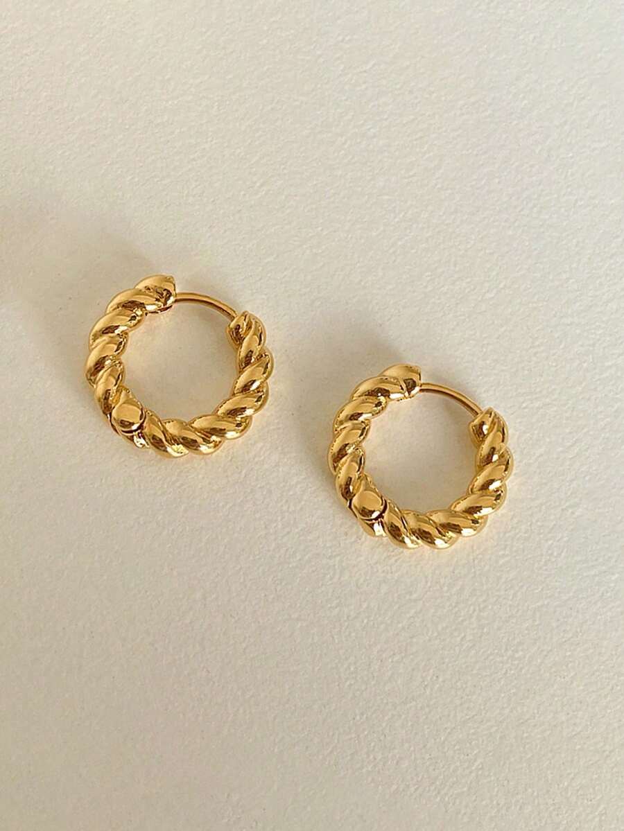 1 Pair Elegant Luxury Versatile Twisted Rope Design Gold Hoop Earrings ...
