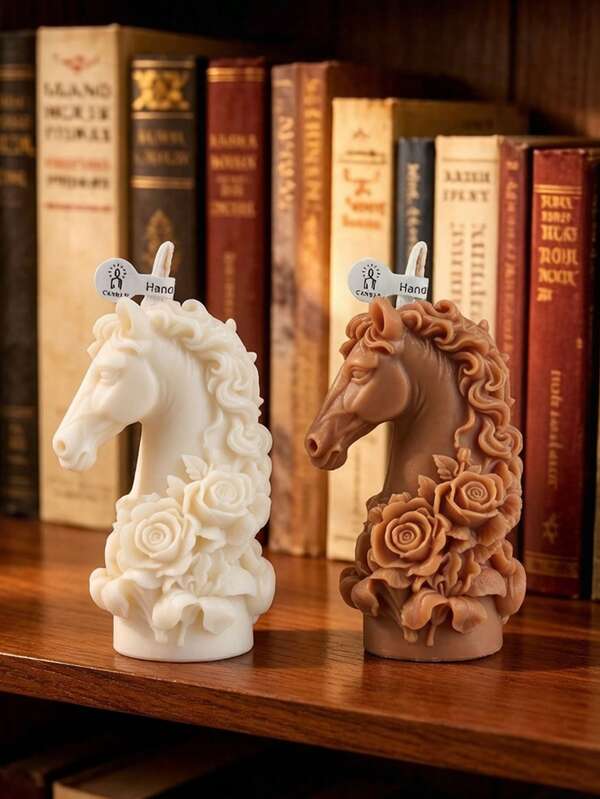 Rose Horse European Vintage Horse Head Rose Carved Aromatherapy Candle Handmade Art Decor Multi-Color Options: White/Brown/Red, Suitable For Home/Holiday Decoration Fresh Air Scented Candle