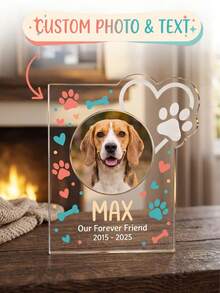 1pc Custom Photo Pet Memorial Plaque,Personalized Custom Photo Acrylic Keepsake,Cat/Dog Keepsake With Angel/Rainbow/Heart Design,Forever Loved Sympathy Gift For Grieving Pet Owners,Memorial Tabletop Decor/Sympathy Gift Giving/Keepsake Display - Multicolor - View 5
