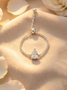 Jessie Jewelry 1件時尚優雅極簡精緻925純銀立方氧化鋯可調節鏈條戒指幾何設計系列戒指，適合女性約會、派對、婚禮、日常配戴，配件禮物 - 銀色 - 查看 10