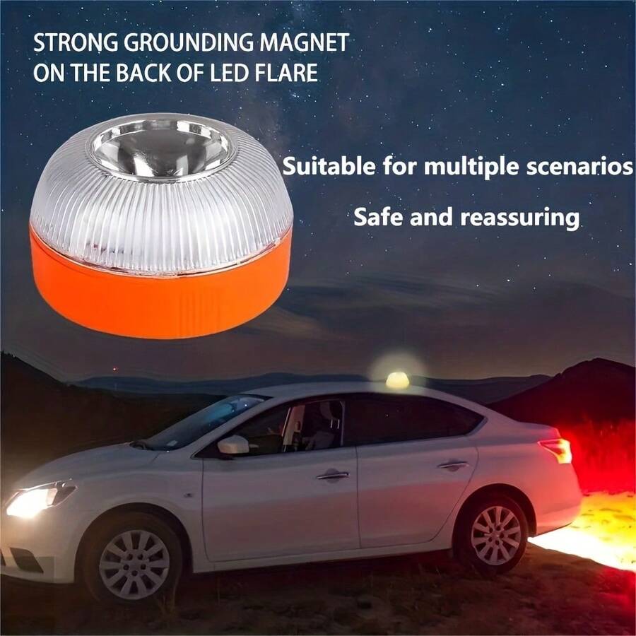 Magnetic LED Warning Light For Car, White & Yellow Flashing Strobe Light With Multi Modes, Portable Battery Powered Lamp For Roadside Camping Outdoor Use, Requires 3xAAA Batteries (Not Included), Car Accessories Gift For Men Women, Summer Essential