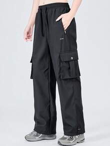 Women Fleece Lined Cargo Hiking Pants, Thermal Warm Outdoor Trousers, Multi Pockets Casual Sports Trekking Joggers, Soft Thickened Bottoms For Autumn Winter Daily Wear Camping Travel Walking Outdoor Activities - Black - View 2