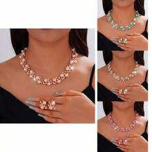 Fashionable Dopamine Multi-Color Earrings Necklace For Women Versatile Banquet Wedding Bridal Jewelry Set Decoration Retail - Purple - View 1