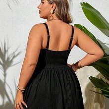 guangzhougaolangshangmao Swim Lushoire Vestido de baño de talla grande con tirantes finos sólido de verano con dobladillo de concha y bikini inferior, adecuado para usar en la piscina - Azul marino - Ver 3