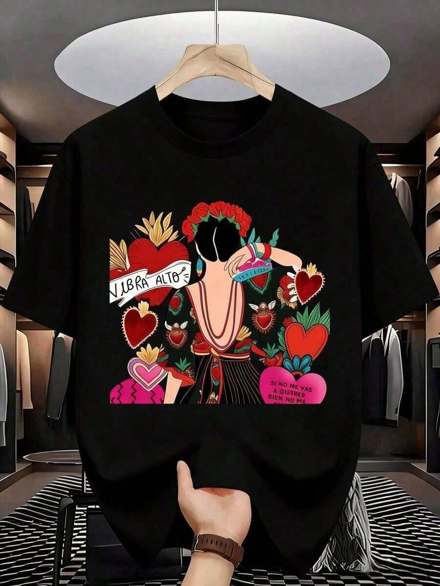 New 2026 Summer Casual Fashion, Shipped Locally,Graphic Tees100% Cotton T-Shirt - Short Sleeve, Round Neck, Digital Print, Comfortable For All Seasons - Black 1 - 查看 1