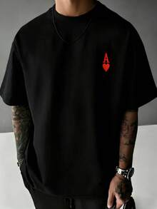 Classic Red Heart A Creative Logo Design,Simple Yet Eye-Catching,Full Of American Street Style.The Loose And Comfortable Fit Is Suitable For All Body Types,Breathable And Skin-Friendly Fabric Is Very Suitable For Summer Wear,Cool And Not Stuffy.Easy To Wear - 黑色 - 查看 1