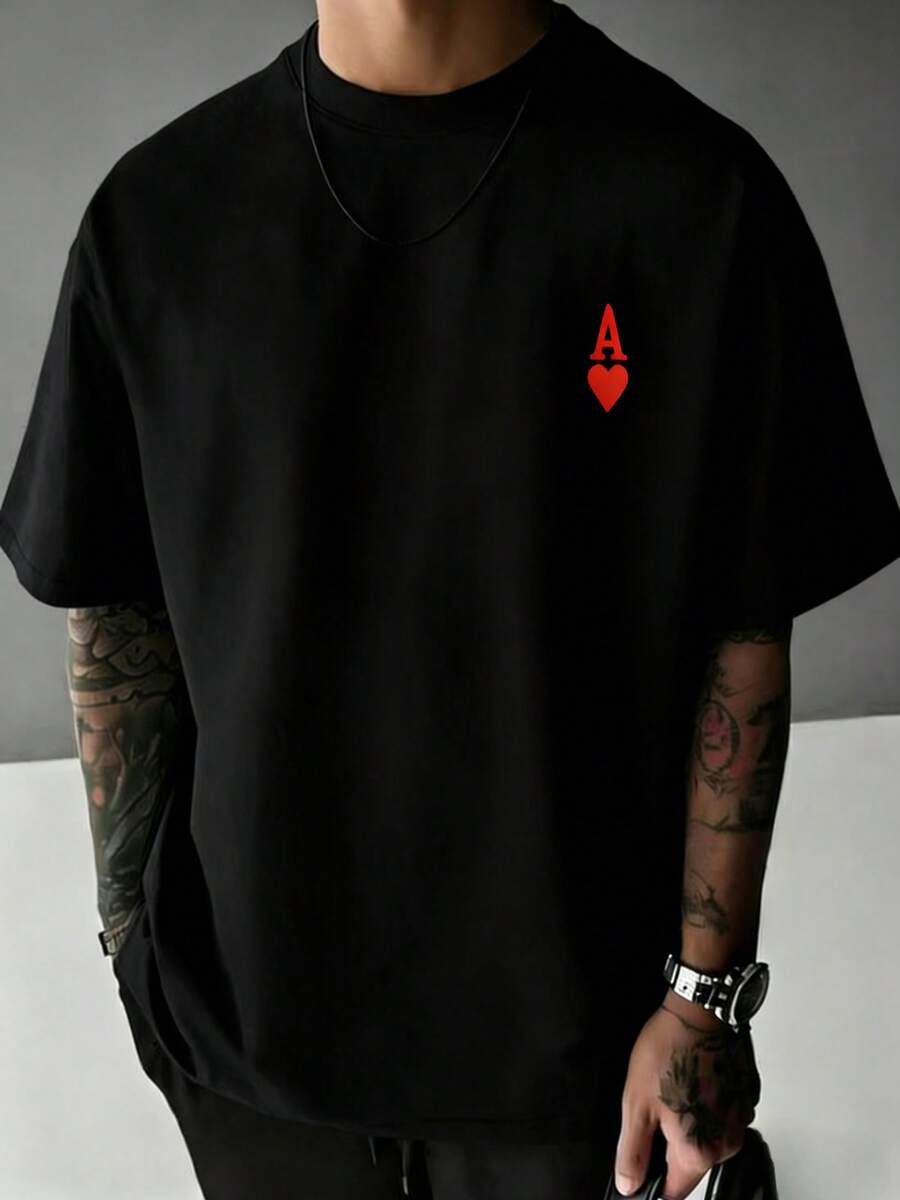 Classic Red Heart A Creative Logo Design,Simple Yet Eye-Catching,Full Of American Street Style.The Loose And Comfortable Fit Is Suitable For All Body Types,Breathable And Skin-Friendly Fabric Is Very Suitable For Summer Wear,Cool And Not Stuffy.Easy To Wear - 黑色 - 查看 1