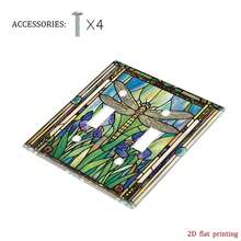 1pc Colorful Glass Pattern Switch Cover Plate Dragonfly & Iris Print 2D Flat Design Personalized Wall Art Decor For Home Kitchen Bathroom Office - Multicolor - View 14