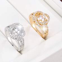 1pc Delicate Floral Line Design Cubic Zirconia Inlaid Women Ring - Multicolor - View 7