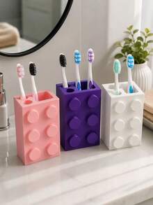 1 pieza Soporte para cepillo de dientes de bloque de construcción creativo y lindo, estantería de almacenamiento multifuncional todo en uno para el baño, diseño de bloque colorido y divertido con vaso minimalista para pasta de dientes, llamativo y personalizado, colocación firme en el mostrador del tocador o el lavabo, organiza ordenadamente los cepillos de dientes, la pasta de dientes y otros artículos de tocador, mantiene las cosas limpias y ordenadas, combina el almacenamiento práctico con la decoración del baño, crea un espacio de baño fresco y saludable - Multicolor - Ver 3