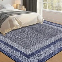 Techigher Modern Bordered Runner Rug, Washable Non-Slip Geometric Hallway Carpet, Distressed Low Pile Indoor Floor Mat For Kitchen, Entrance & Bedroom - Blue - View 10