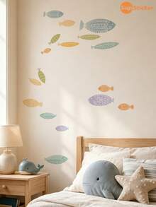SUPSTICKER 1片裝 DIY 海洋魚類牆貼，可撕貼可移除 PVC 牆貼，適用兒童房、臥室、浴室，5款可選，12.8x18.6英吋 - 彩色 - 查看 10