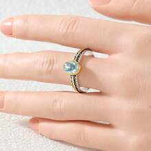 Vintage Light Blue Dual-Tone Zirconia Ring, Textured Design, Artistic Niche Style Accessory - Silver - View 2