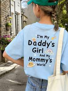 Tween Girls' Casual Funny Print Crew Neck Short Sleeve T-Shirt, Summer Top - Baby Blue - View 1