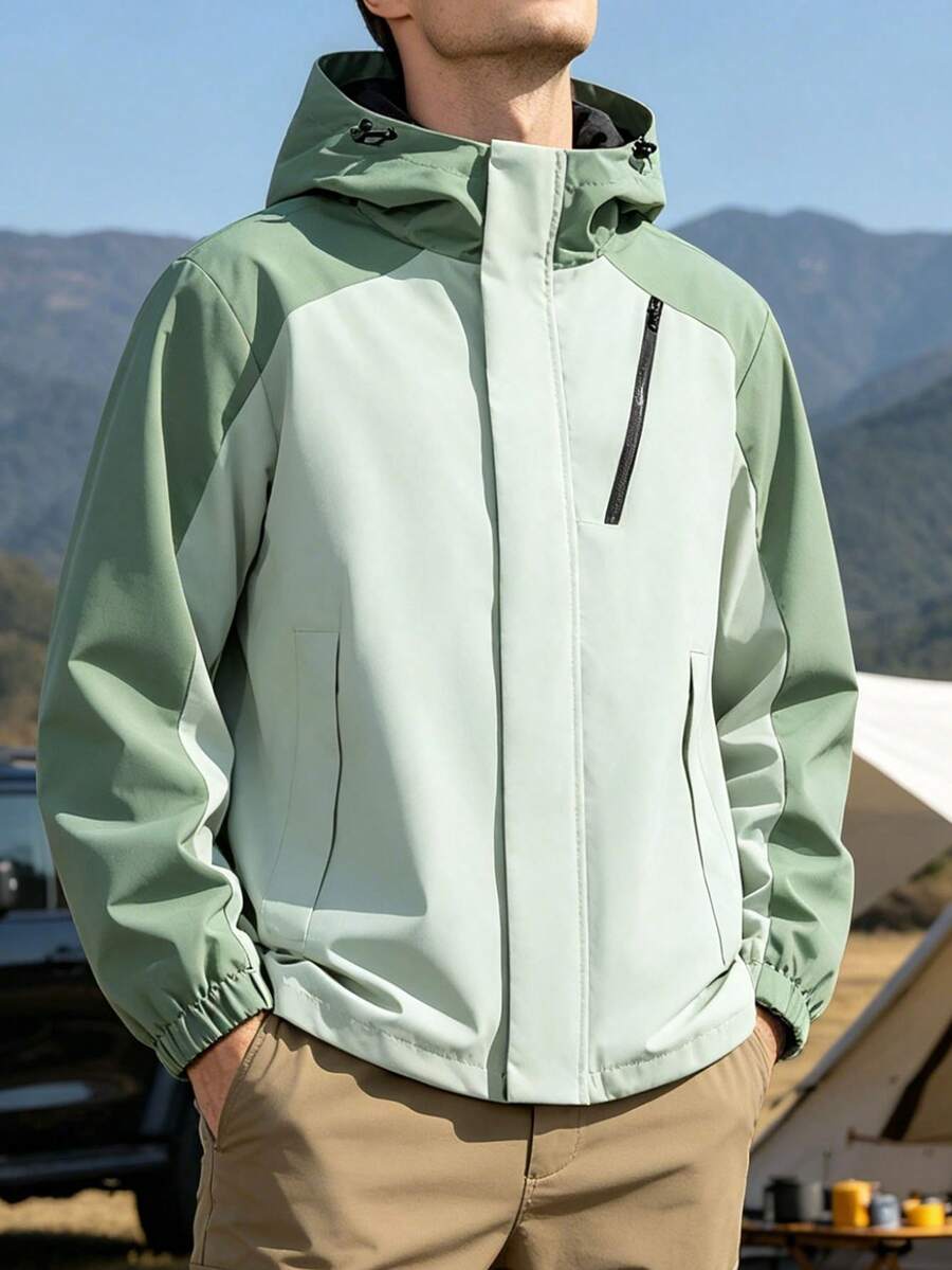 Men's Mint Green & White Contrast Hooded Casual Jacket Sports - Mint Green - View 1
