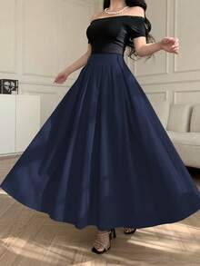 Chân váy maxi xếp ly dáng suông, màu xanh navy trơn, phù hợp cho đi làm, hẹn hò, mặc thường ngày, có túi, đa năng, thích hợp mặc hàng ngày vào mùa xuân. - Màu xanh hải quân - Xem 1