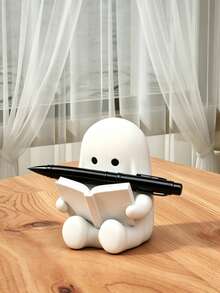 1 pièce Figurine de fantôme assis lisant mignonne, ornement de décoration de bureau adorable, convient pour le placement sur le bureau, la table de bureau, le porte-stylo, la décoration intérieure, le cadeau d'Halloween, le cadeau de la rentrée scolaire - ornements fantômes - Voir 2