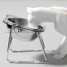 Stainless Steel Elevated Cat Bowl Set, Suitable For Kittens And Small Dogs, Includes Metal Stand And Non-Slip Base, 15-Degree Anti-Reflux Tilted Design, Protects Cat Whiskers And Spine, Ideal New Year Home Choice. Dog Bowl. - 420ml - View 2