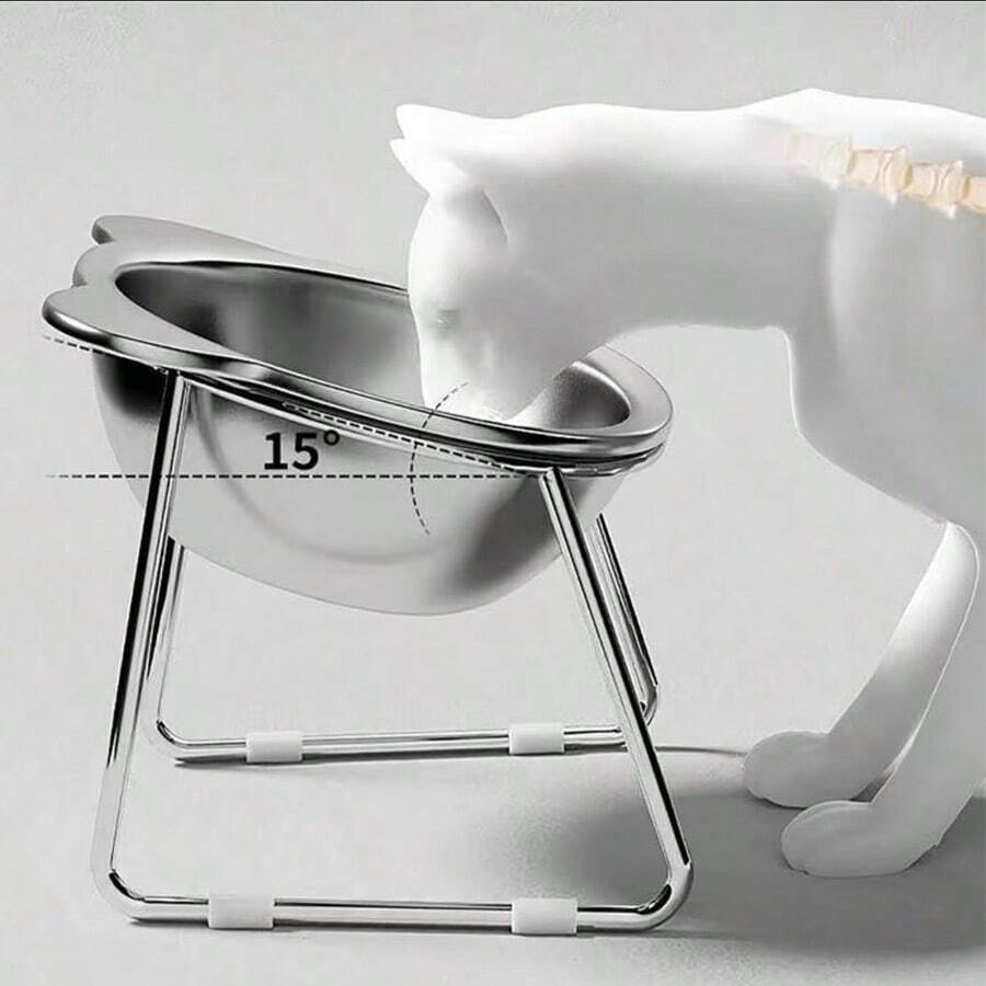 Stainless Steel Elevated Cat Bowl Set, Suitable For Kittens And Small Dogs, Includes Metal Stand And Non-Slip Base, 15-Degree Anti-Reflux Tilted Design, Protects Cat Whiskers And Spine, Ideal New Year Home Choice. Dog Bowl.