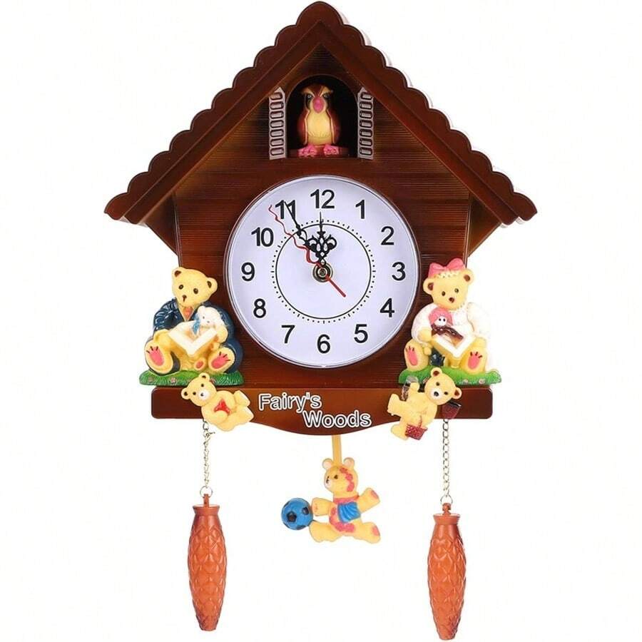 Reloj de Pared Casa del rbol, Decoracin Vintage para Hogar, Plstico, 42cm de, Nmeros Arbigos Grandes - marrón - Ver 1
