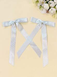 2pcs/Set Women's Satin Polka Dot Long Ribbon Bow Hair Clip, Vintage Youthful Style, Multiple Colors Available, Versatile Hair Accessory Suitable For Daily Commute, Holiday Party, Birthday Party, Shopping, Travel, Photography, Any Occasion, Perfect Gift For Best Friend,Claw Clips - Multicolor - View 3