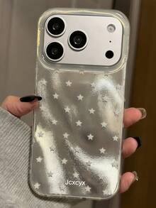 Fashionable Minimalist Cute Star Pattern Phone Case Compatible With IPhone 17Pro Max, 17Pro, 17, 17Air, 16Pro Max, 16Pro, 16, 15Pro Max, 15Pro, 15, 15Pro Max, 14, 13, 12, 11 And Other Models, Shockproof Protective Cover - Silver - View 3
