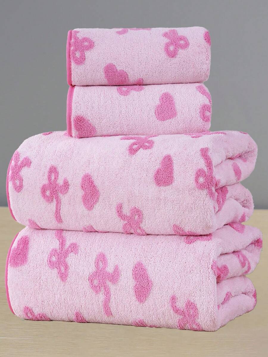 QIBHI 1/2/3 chiếc tùy chọn, khăn tắm/khăn tùy chọn họa tiết Jacquard nơ trái tim, khăn mặt hoặc khăn tay bằng lông san hô mềm nhanh khô, khăn tắm ngày lễ Valentine bằng lông san hô sợi microfiber mềm thấm hút, khăn tắm trang trí nhà phong cách công chúa, phù hợp cho phòng tắm, khách sạn, phòng gym, du lịch, quà tặng, salon, thể thao, ngoài trời, bãi biển, trường học, tựu trường, phụ kiện du lịch, đồ dùng thiết yếu cho gia đình, khăn, chăm sóc da