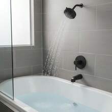 [Free Shipping] Bathtub Shower System 5-Inch Rain Showerhead Bathtub Spout For Master Bathroom Guest Suite Rental Apartment 8-Setting Adjustable Spray Single-Handle Tub Trim Kit Brass Pressure Balancing Valve Matte Black-XY958366 - Default0 - View 1