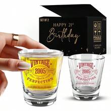 Juego de 2 vasos de chupito clsico de 2004, 1. onzas cada, estampado de oro rosa, decoraciones de feliz cumpleaos 21 para ella y l, regalo nico para hombres y mujeres, vidrio de chupito - ORO ROSA - Ver 1
