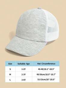 1pc Toddler Baseball Cap, Sun Protection Baby Boy Baseball Cap, Adjustable Size, Mesh Baseball Cap, Children Outdoor Beach Sun Protection Hat - Grayish White - View 7