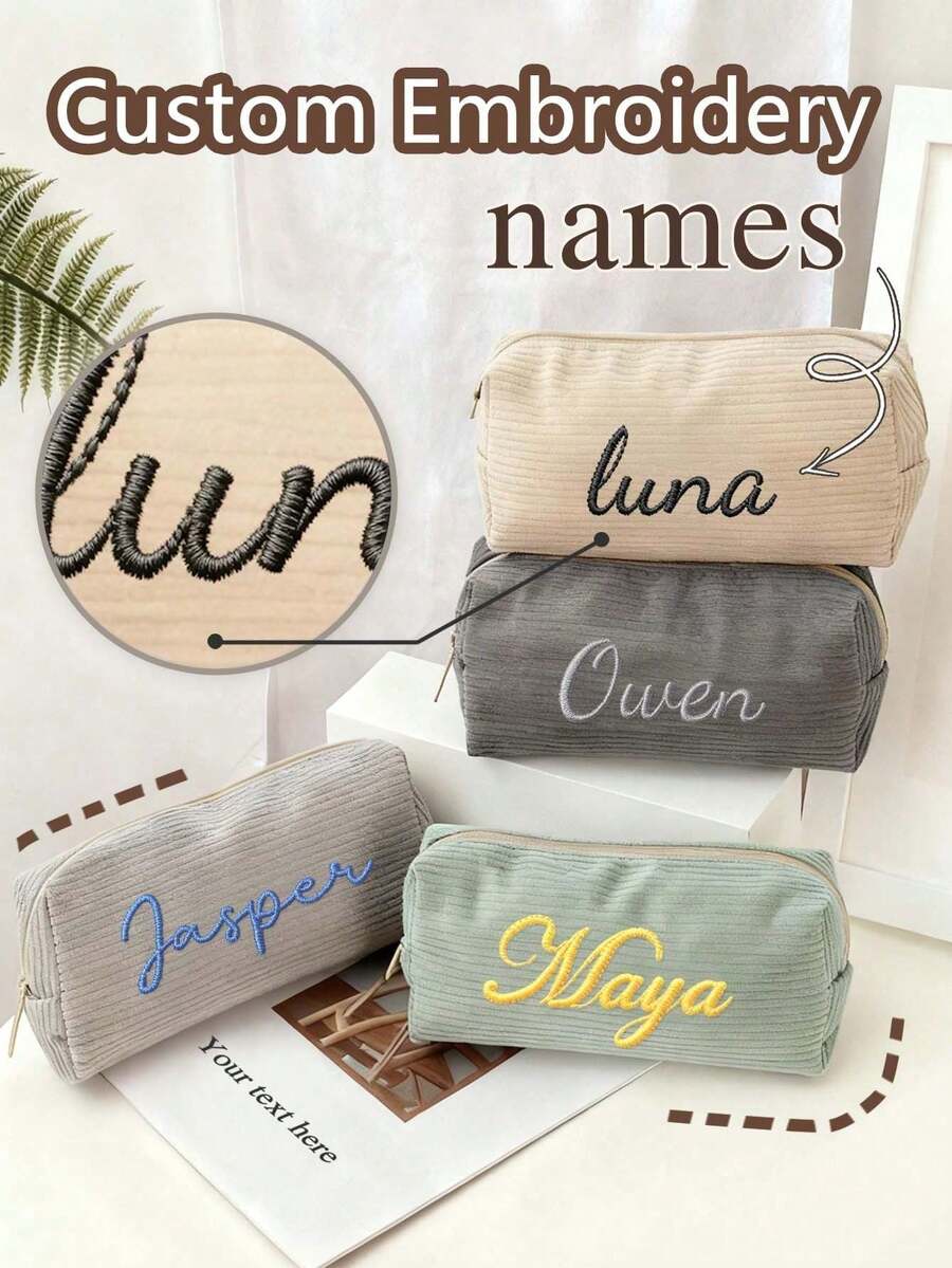 Tas Penyimpanan Alat Tulis Hiu Lucu dengan Bordir Kustom, Kotak Pensil Motif Hiu Kartun dari Kain Korduroi Warna Polos, Ringan, Tahan Noda, Kapasitas Besar, Cocok untuk Sekolah, Pesta, Perjalanan, Pantai, Wisata Luar Ruangan, Liburan, Menggambar, Hadiah Kembali ke Sekolah yang Disesuaikan, Hadiah Kustom - MultiWarna - View 1
