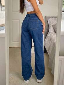 Women's Retro Straight Leg Stacked Jeans Spring Casual - Dark Wash - View 5
