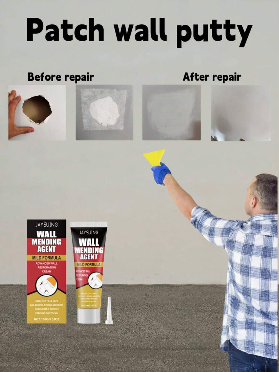 JAYSUING Wall Repair Kit, 100g Drywall Repair Paste With Scraper, Gloves, Patch, Sandpaper