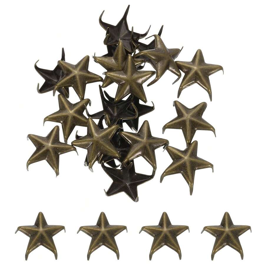 100Pcs Star Studs Rivets, 20mm 5-Claw Punk Studs Rivets Spikes Nail Head Leather Rivets For DIY Crafts Clothing Leathercraft Bag Shoes, Bronze - C - View 1